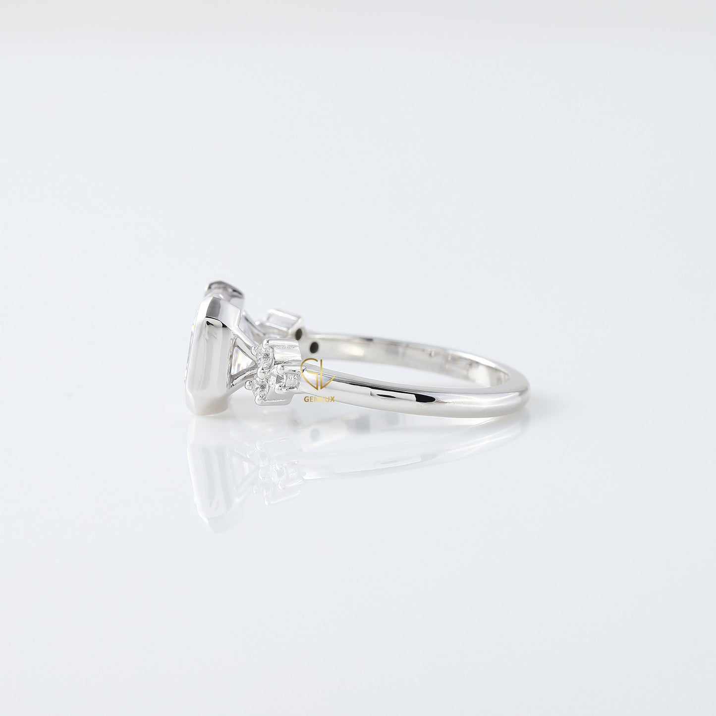 East West Emerald Cut Moissanite Diamond Solitaire Engagement Ring