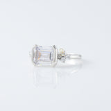 East West Emerald Cut Moissanite Diamond Solitaire Engagement Ring