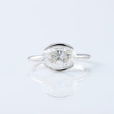 East West Oval Lab Grown Diamond Solitaire Ring - Half Bezel