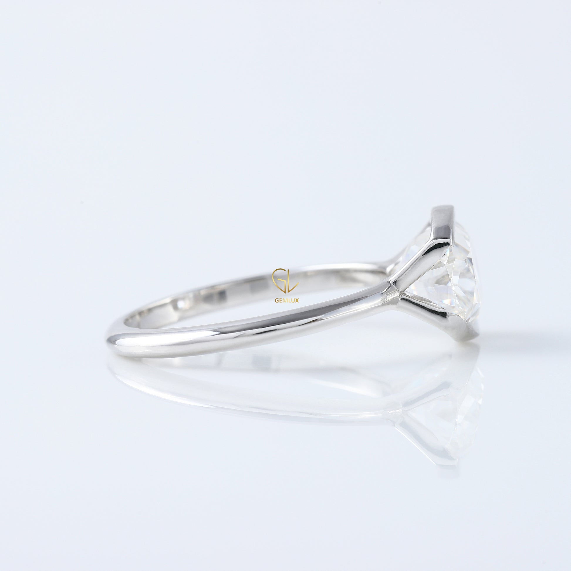 East West Oval Lab Grown Diamond Solitaire Ring - Half Bezel
