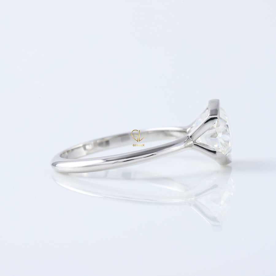 East West Oval Lab Grown Diamond Solitaire Ring - Half Bezel