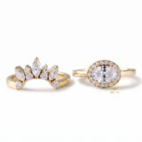 East To West Oval Moissanite Ring With Curved Matching Bridal Ring Set
