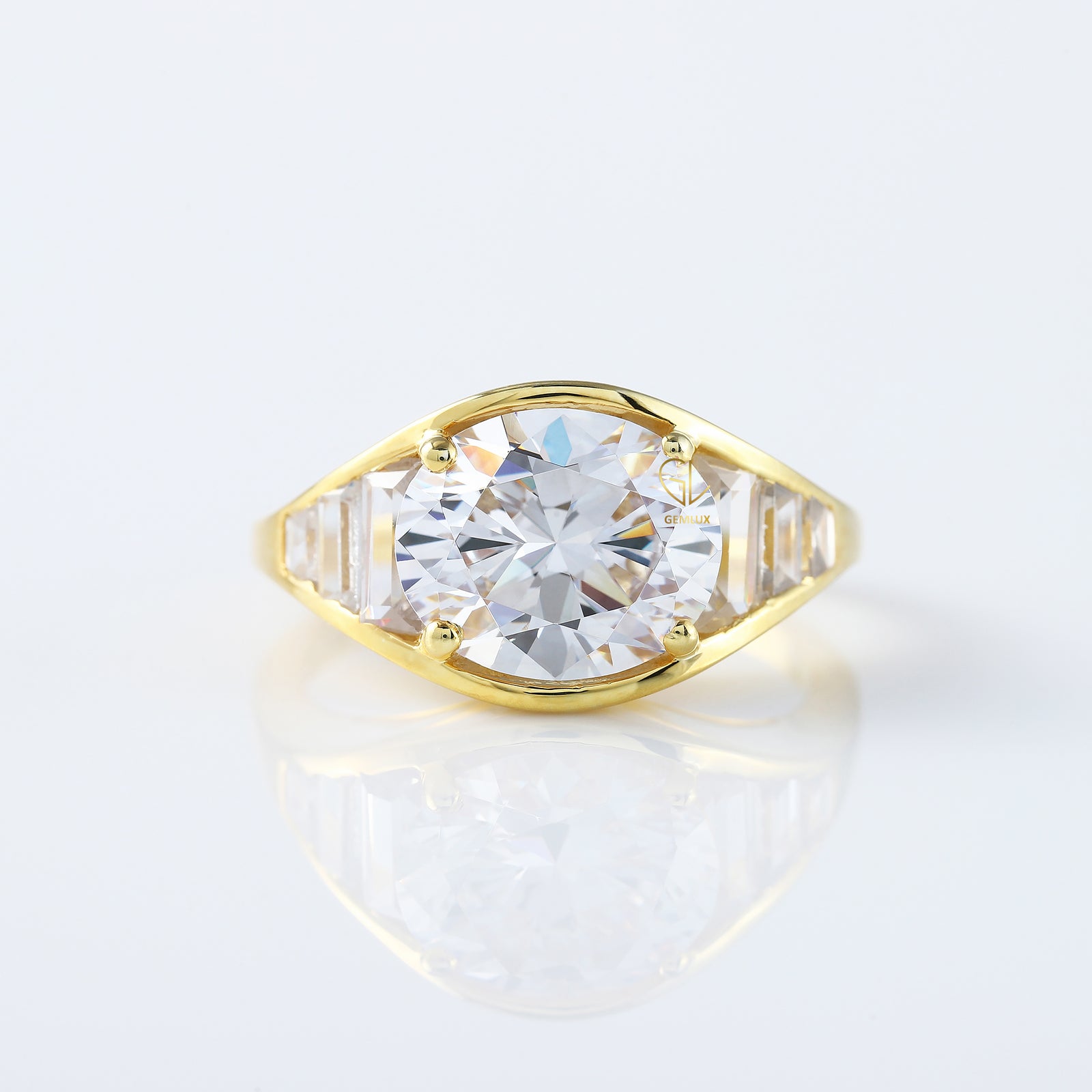 East to West 5 Ct Oval Cut Lab Grown Diamond Engagement Ring