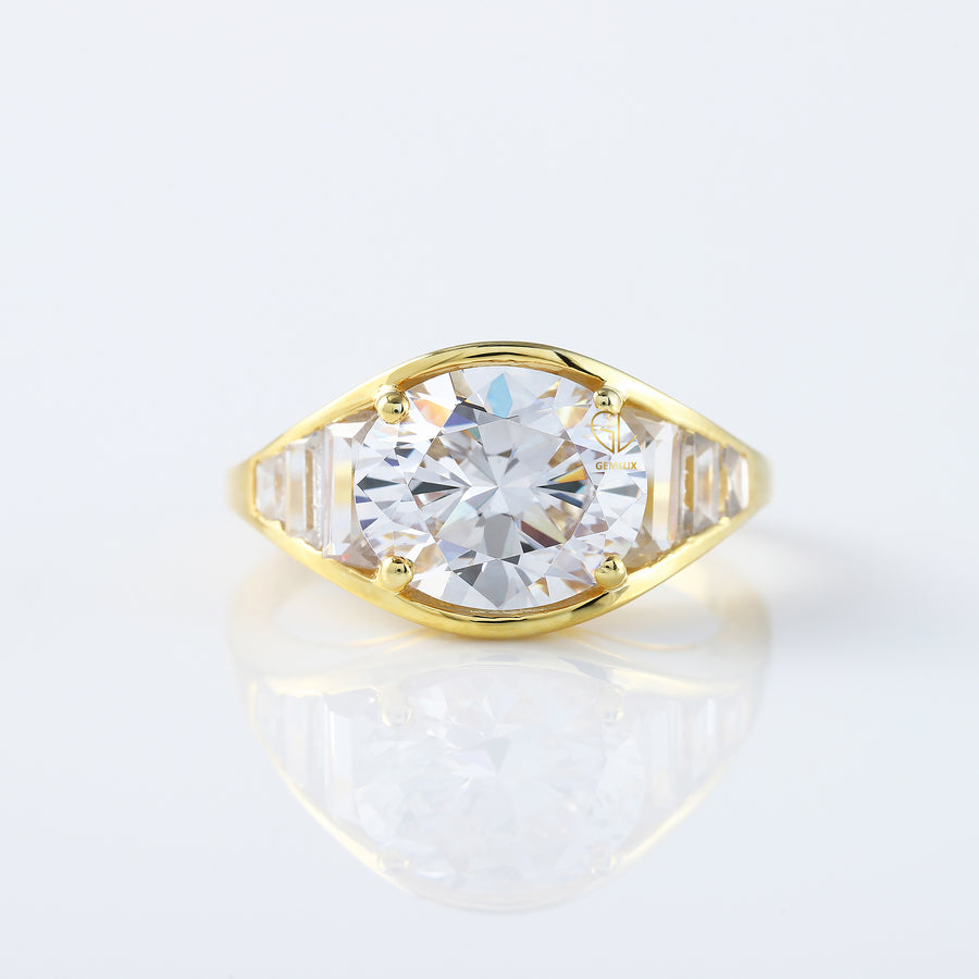 East to West 5 Ct Oval Cut Lab Grown Diamond Engagement Ring
