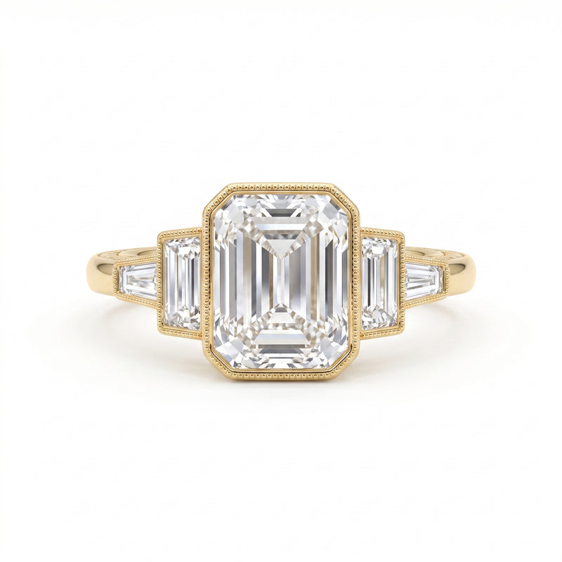 Emerald-Cut Lab-Grown Diamond Five-Stone Art Deco Engagement Ring