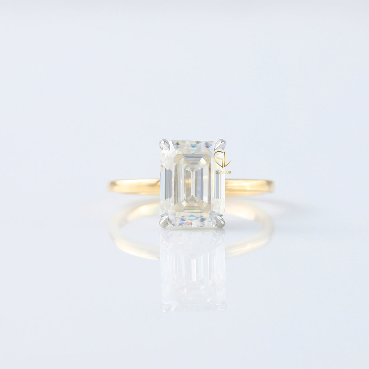Emerald Cut Lab Grown Diamond Two Tone Solitaire Engagement Ring