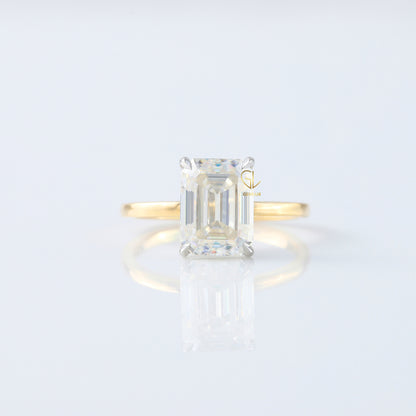 Emerald Cut Lab Grown Diamond Two Tone Solitaire Engagement Ring