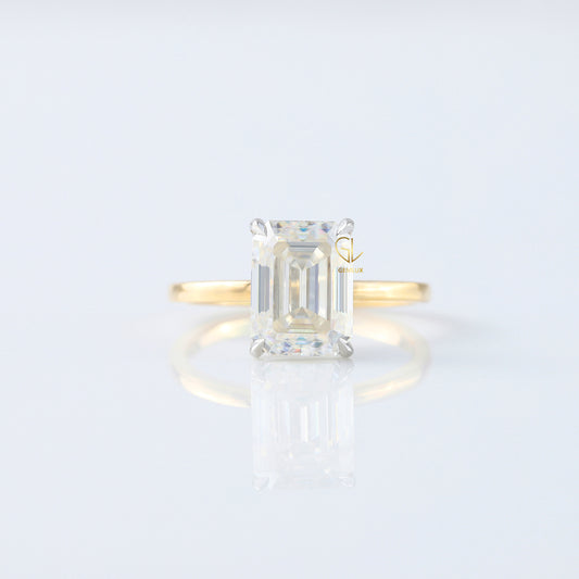Emerald Cut Lab Grown Diamond Two Tone Solitaire Engagement Ring