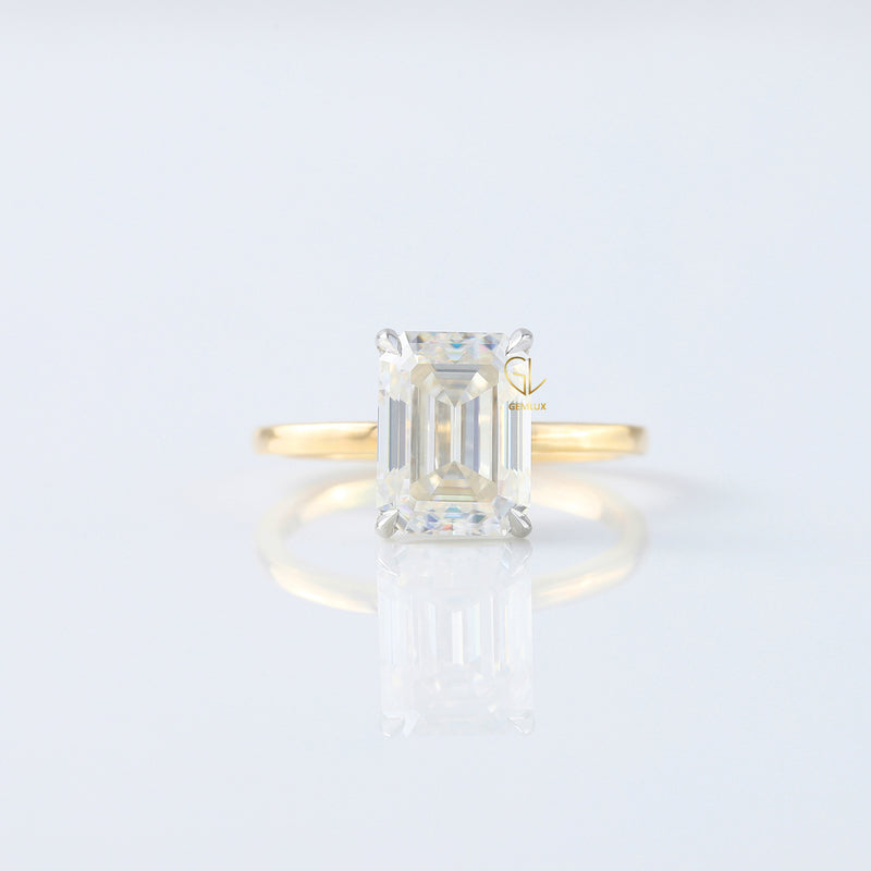 Emerald Cut Lab Grown Diamond Two Tone Solitaire Engagement Ring
