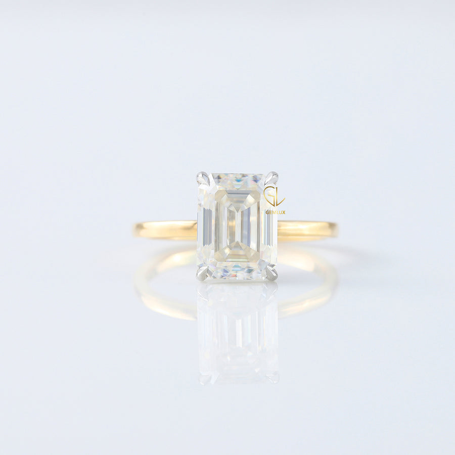 Emerald Cut Lab Grown Diamond Two Tone Solitaire Engagement Ring