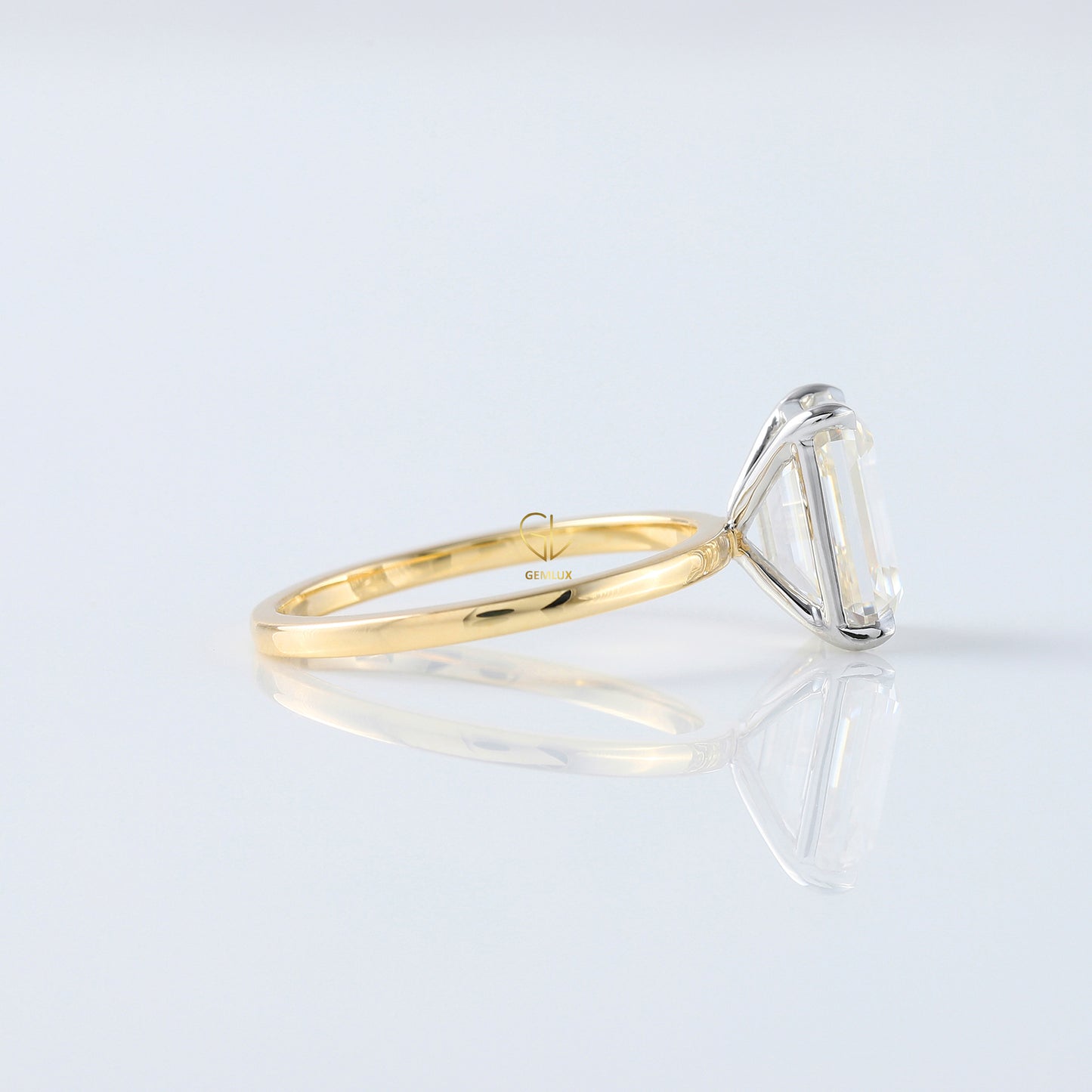 Emerald Cut Lab Grown Diamond Two Tone Solitaire Engagement Ring