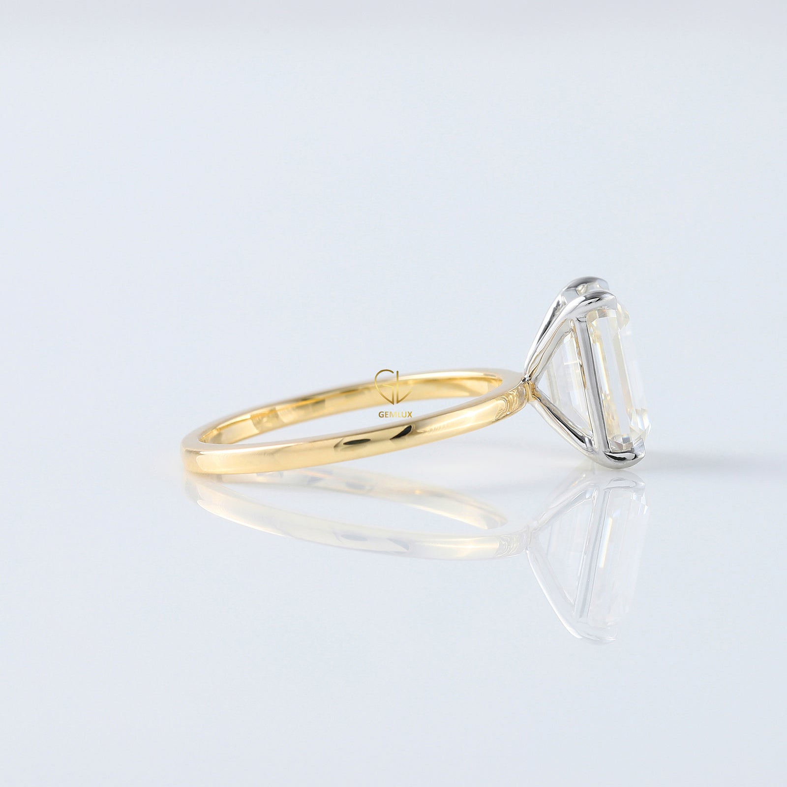Emerald Cut Lab Grown Diamond Two Tone Solitaire Engagement Ring