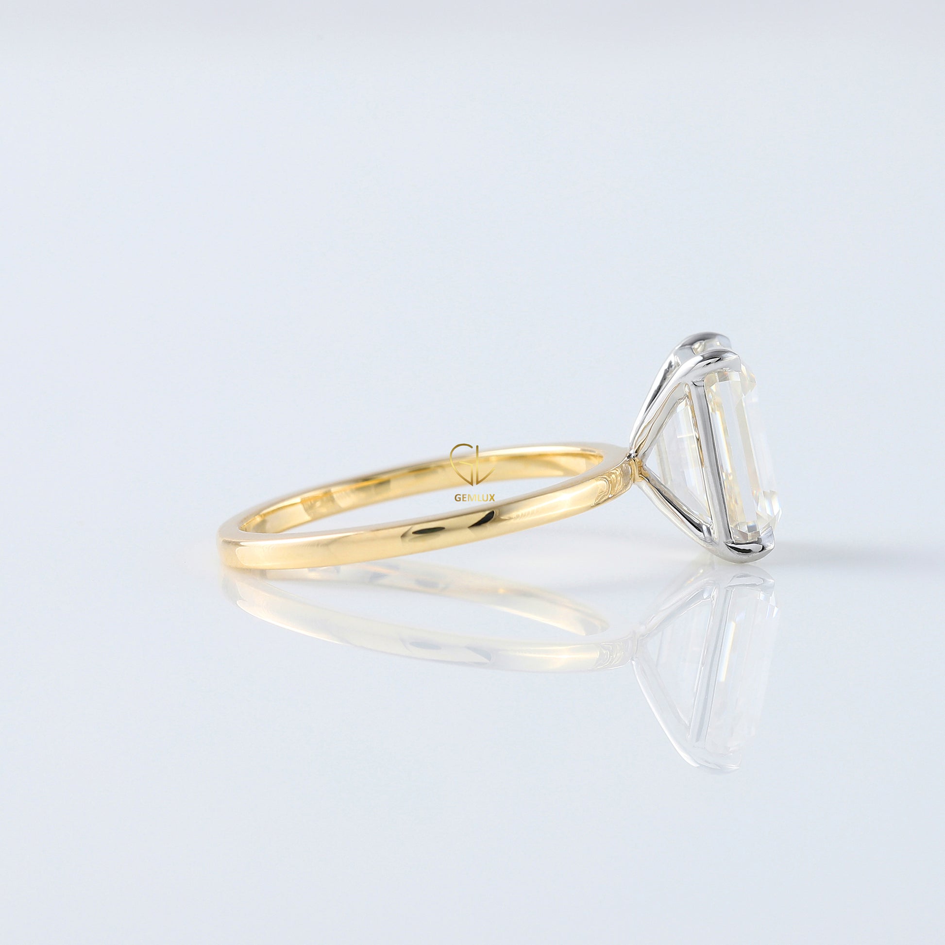 Emerald Cut Lab Grown Diamond Two Tone Solitaire Engagement Ring