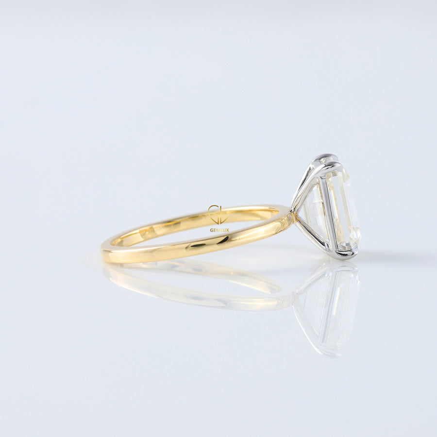 Emerald Cut Lab Grown Diamond Two Tone Solitaire Engagement Ring
