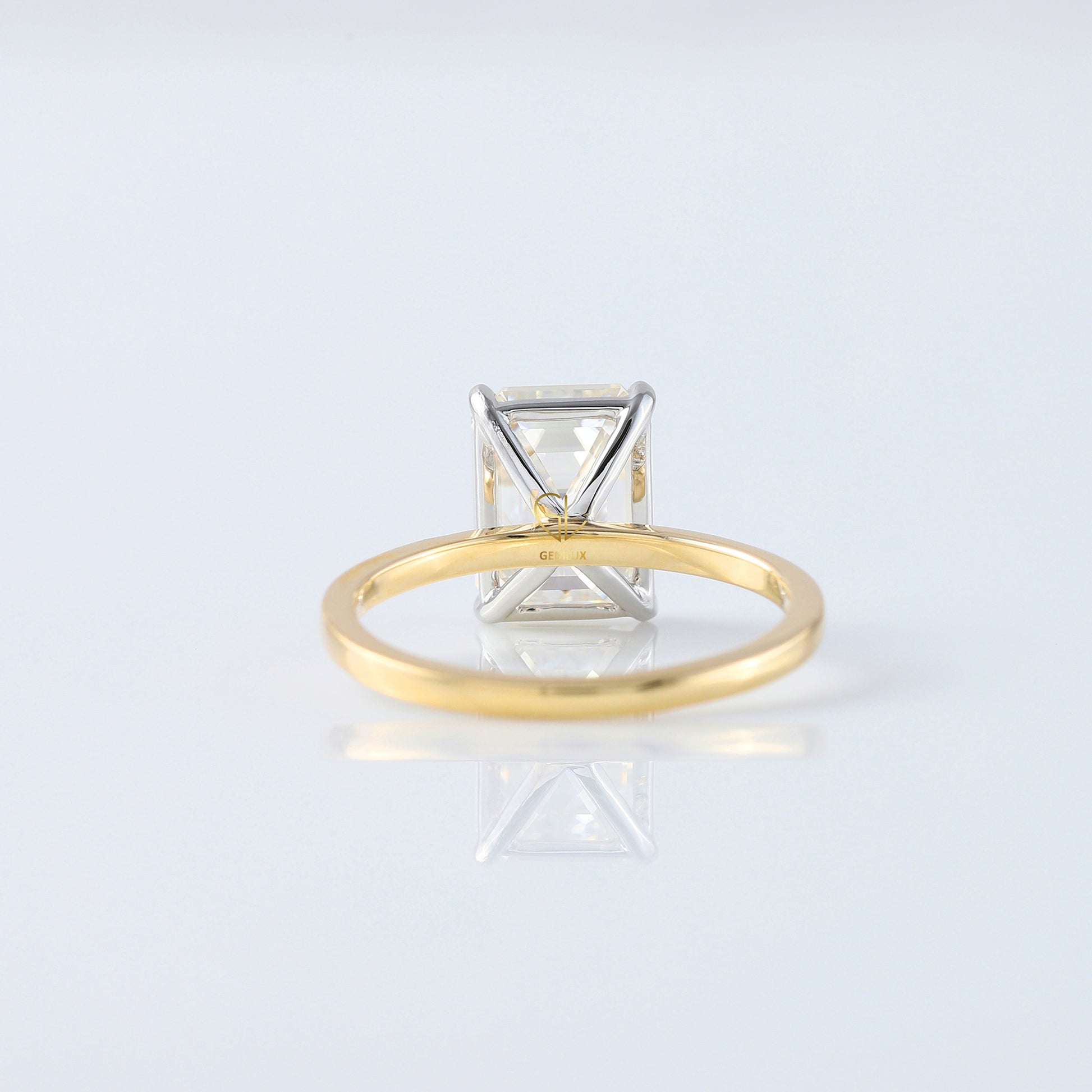 Emerald Cut Lab Grown Diamond Two Tone Solitaire Engagement Ring