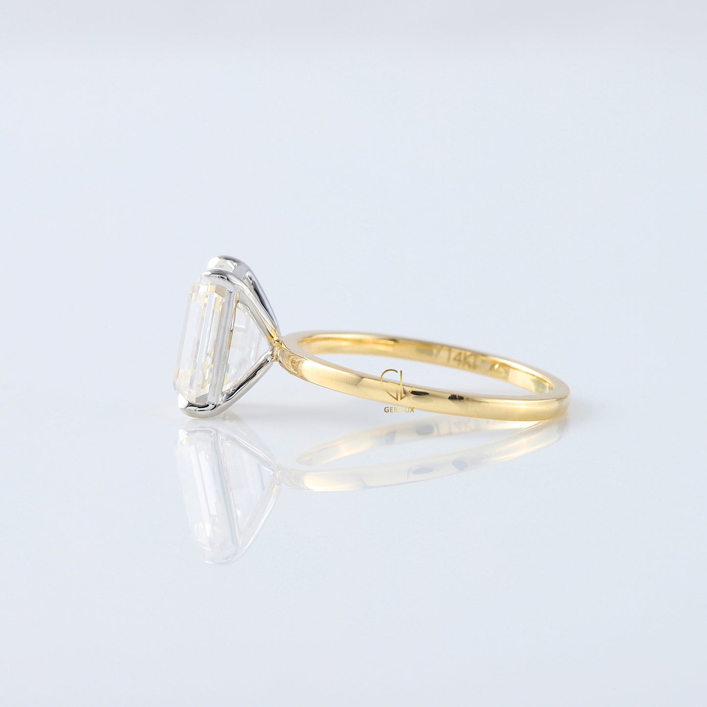 Emerald Cut Lab Grown Diamond Two Tone Solitaire Engagement Ring