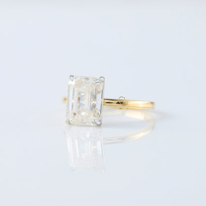 Emerald Cut Lab Grown Diamond Two Tone Solitaire Engagement Ring