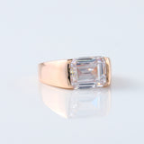 Emerald Cut Moissanite Diamond East To West Solitaire Ring