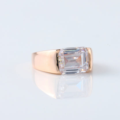 Emerald Cut Moissanite Diamond East To West Solitaire Ring
