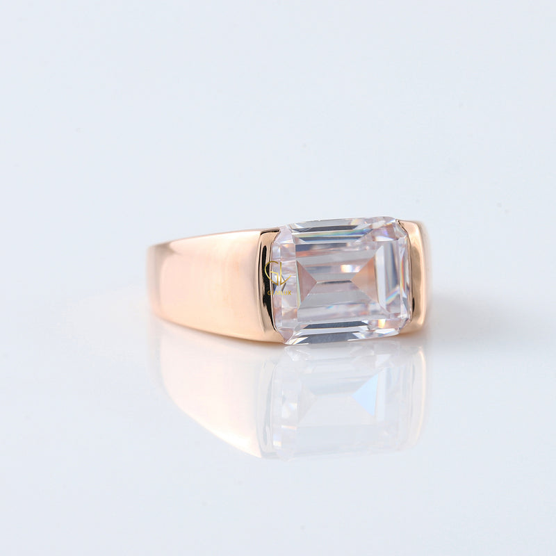 Emerald Cut Moissanite Diamond East To West Solitaire Ring