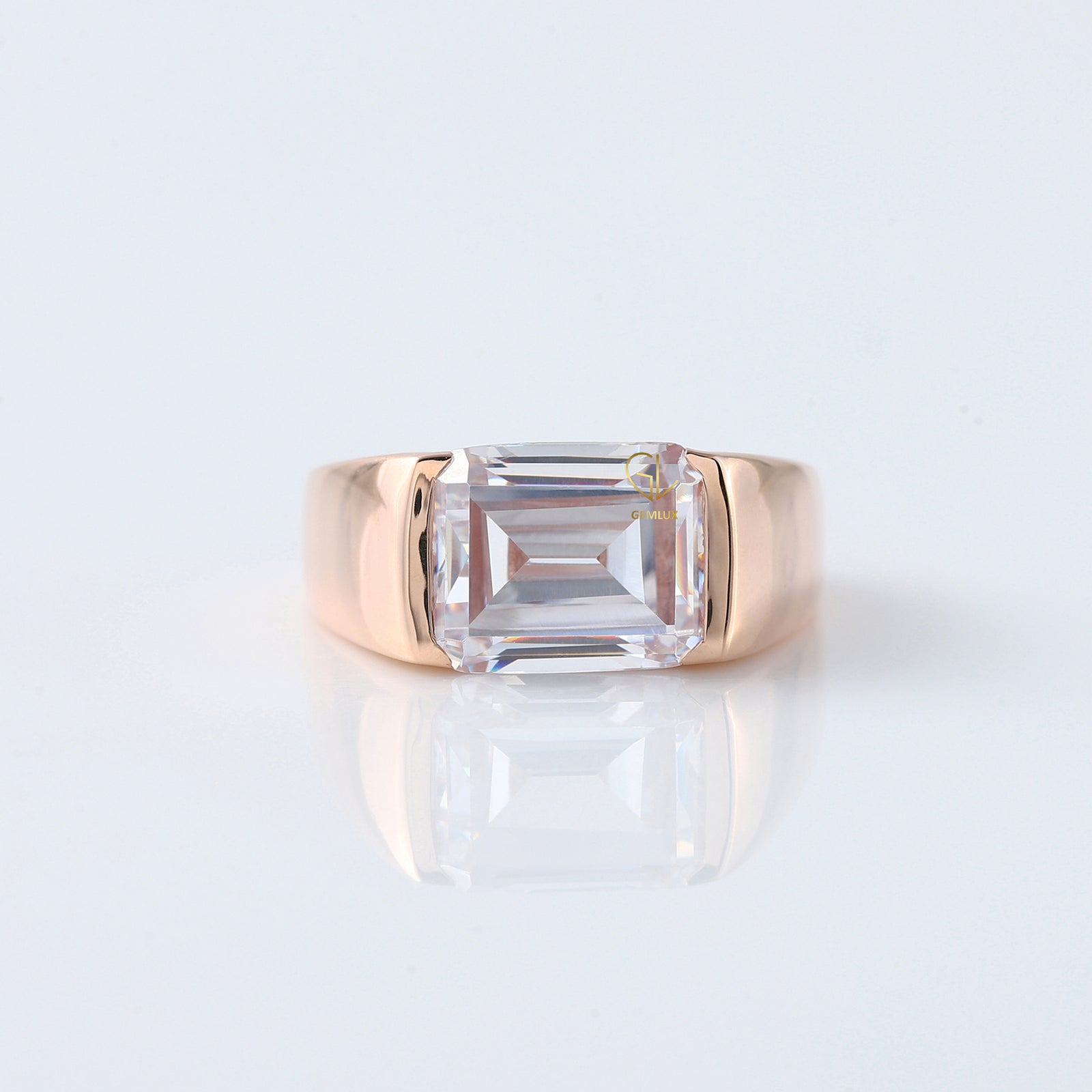 Emerald Cut Moissanite Diamond East To West Solitaire Ring