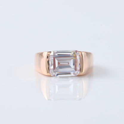 Emerald Cut Moissanite Diamond East To West Solitaire Ring