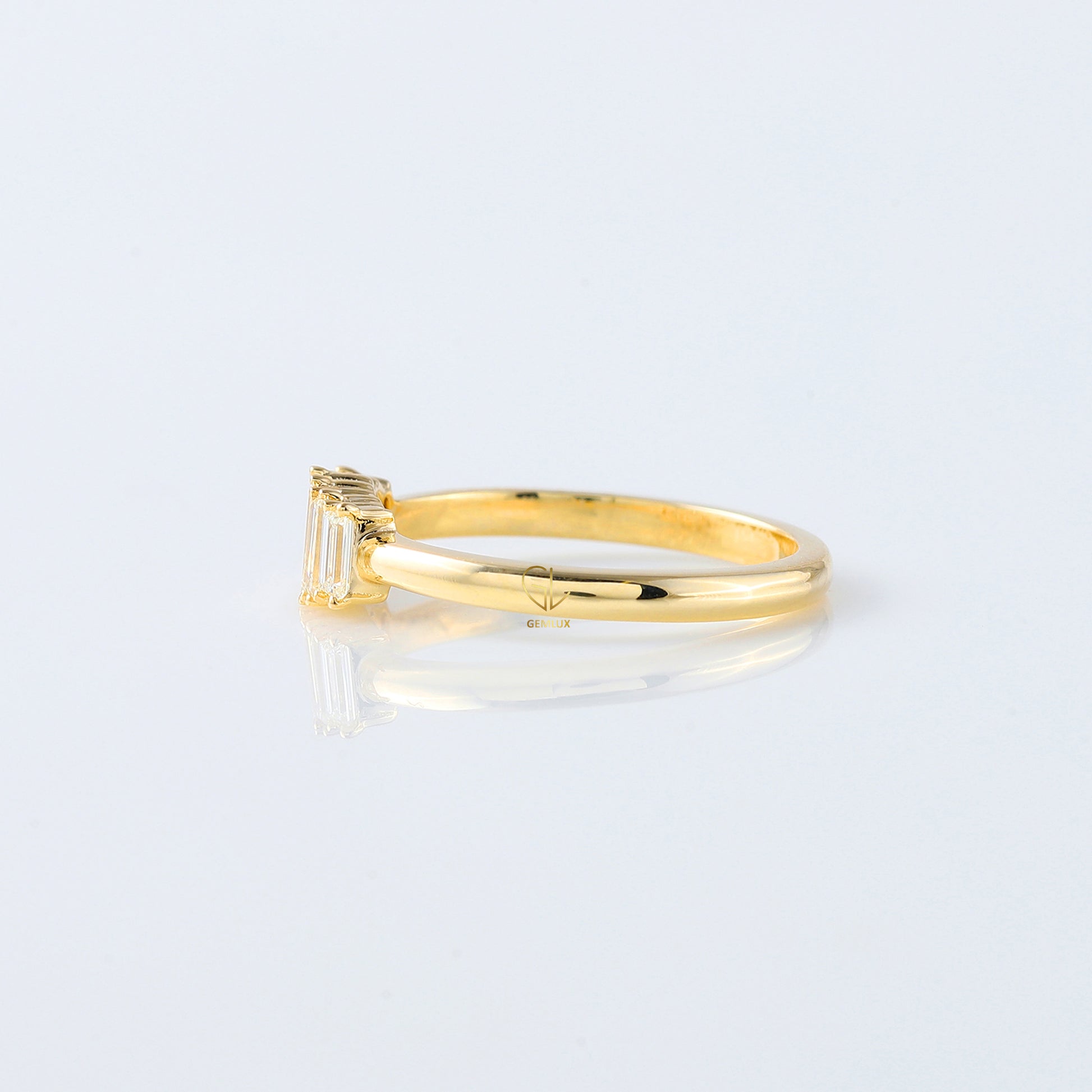 Emerald Cut Moissanite Diamond Five Stone Wedding Band