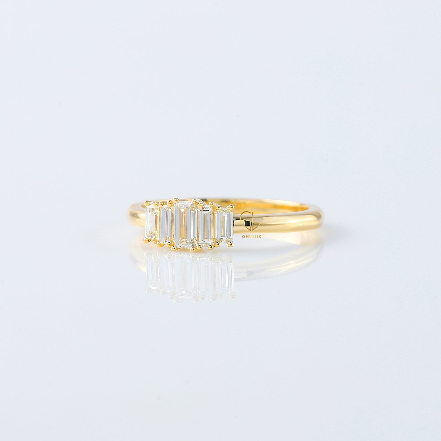Emerald Cut Moissanite Diamond Five Stone Wedding Band