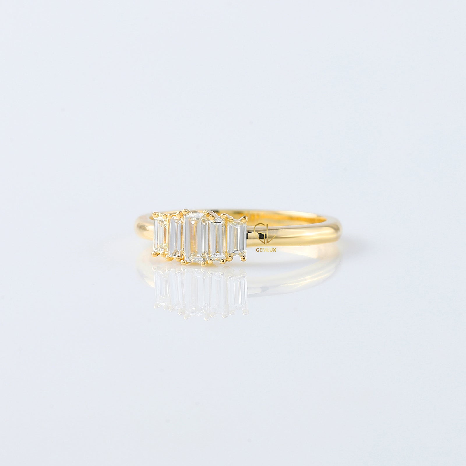 Emerald Cut Moissanite Diamond Five Stone Wedding Band