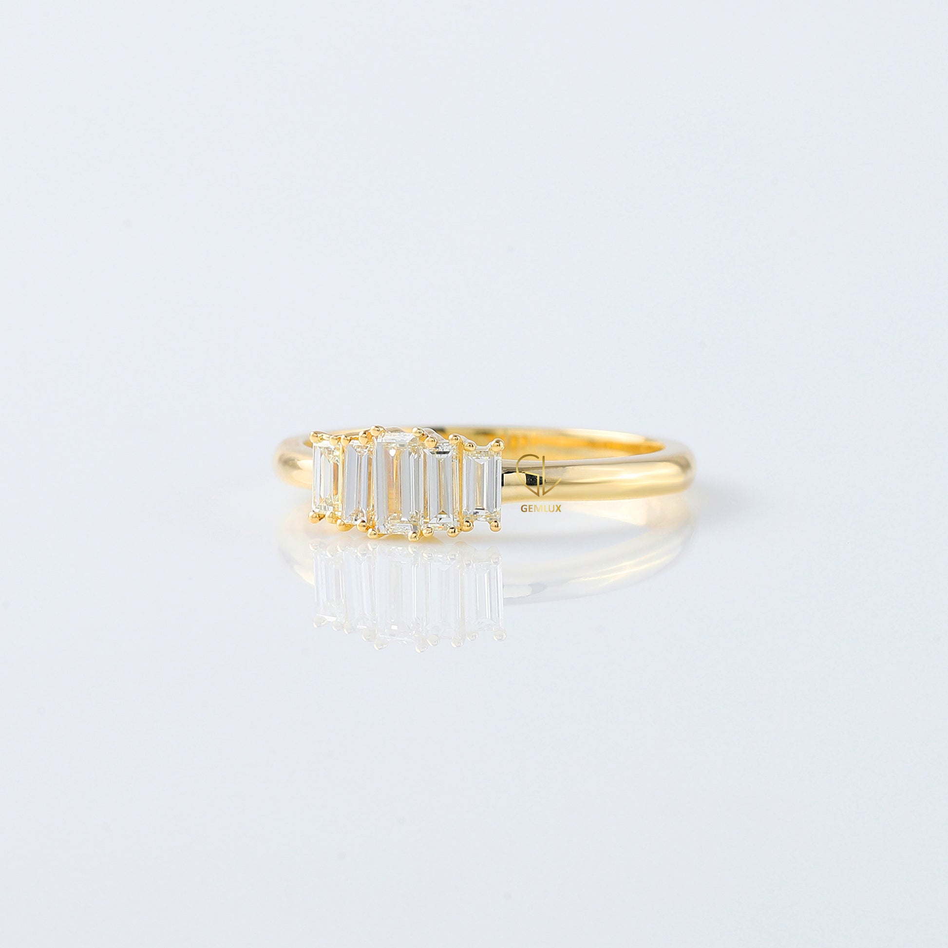 Emerald Cut Moissanite Diamond Five Stone Wedding Band