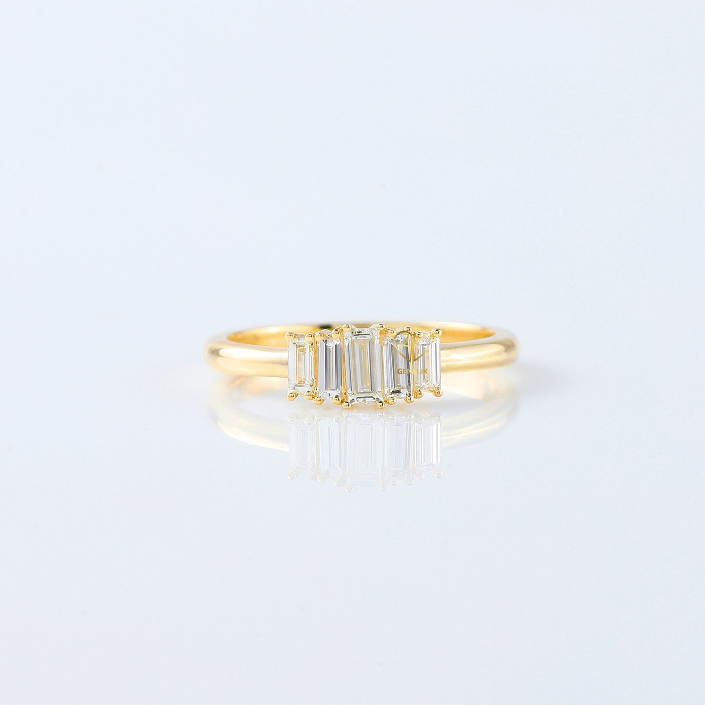 Emerald Cut Moissanite Diamond Five Stone Wedding Band