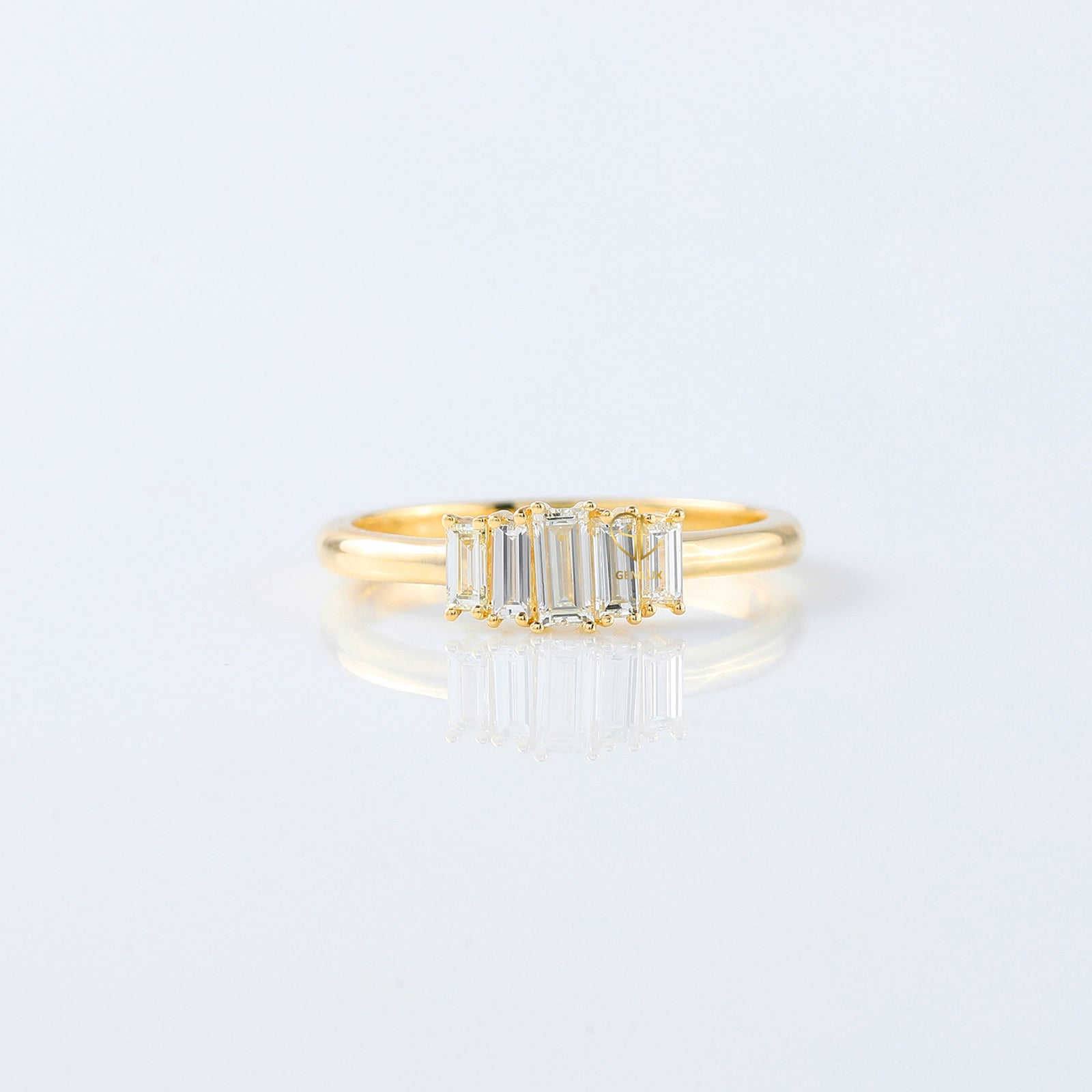 Emerald Cut Moissanite Diamond Five Stone Wedding Band