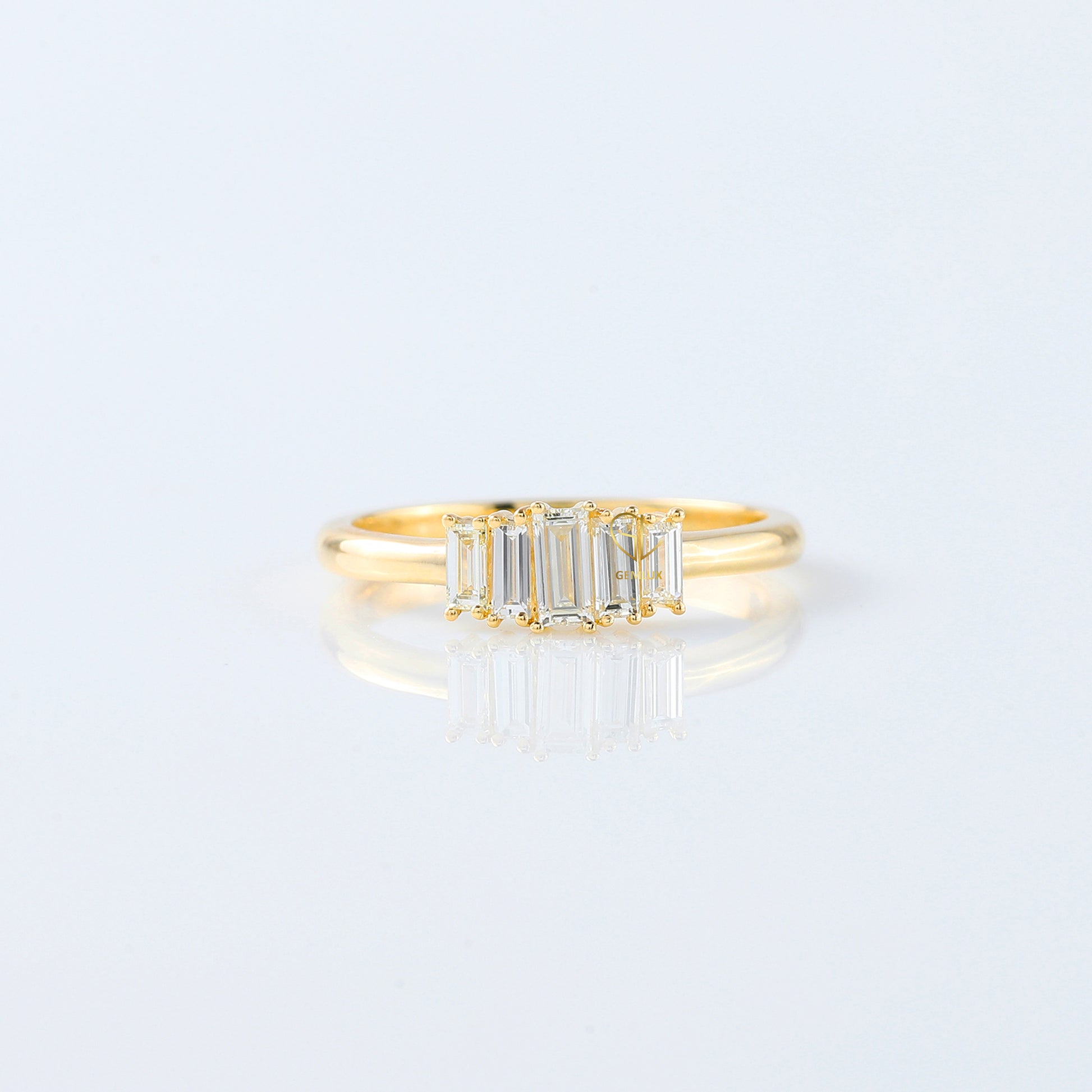 Emerald Cut Moissanite Diamond Five Stone Wedding Band