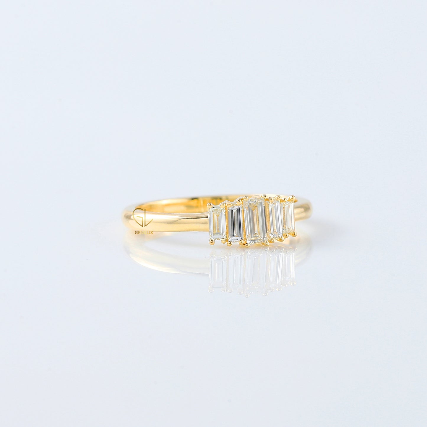 Emerald Cut Moissanite Diamond Five Stone Wedding Band