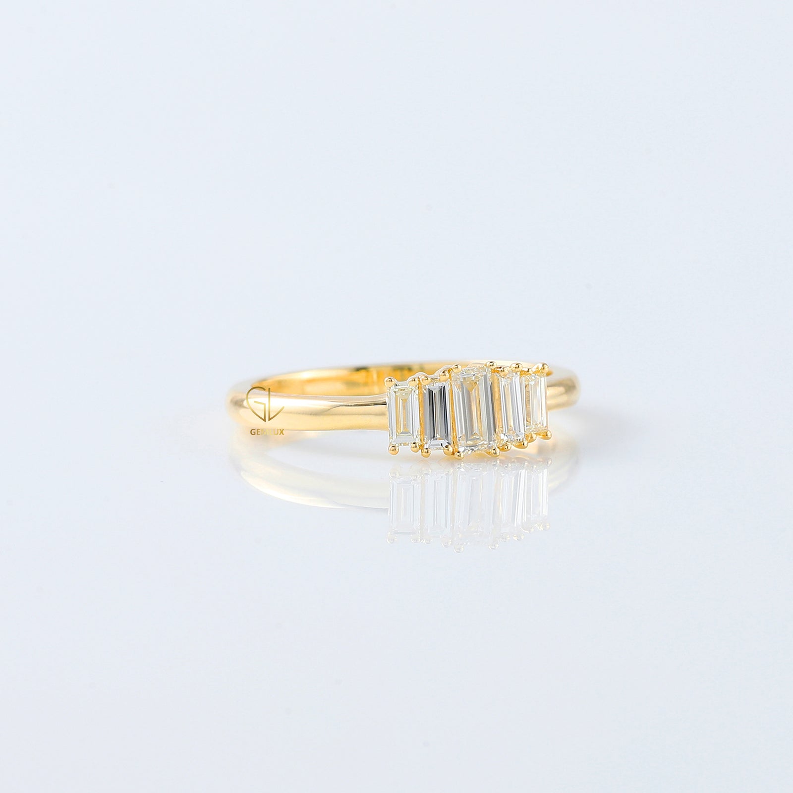 Emerald Cut Moissanite Diamond Five Stone Wedding Band