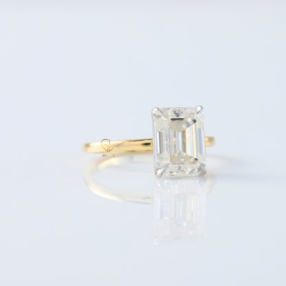 Emerald Cut Moissanite Solitaire Two Tone Engagement Ring