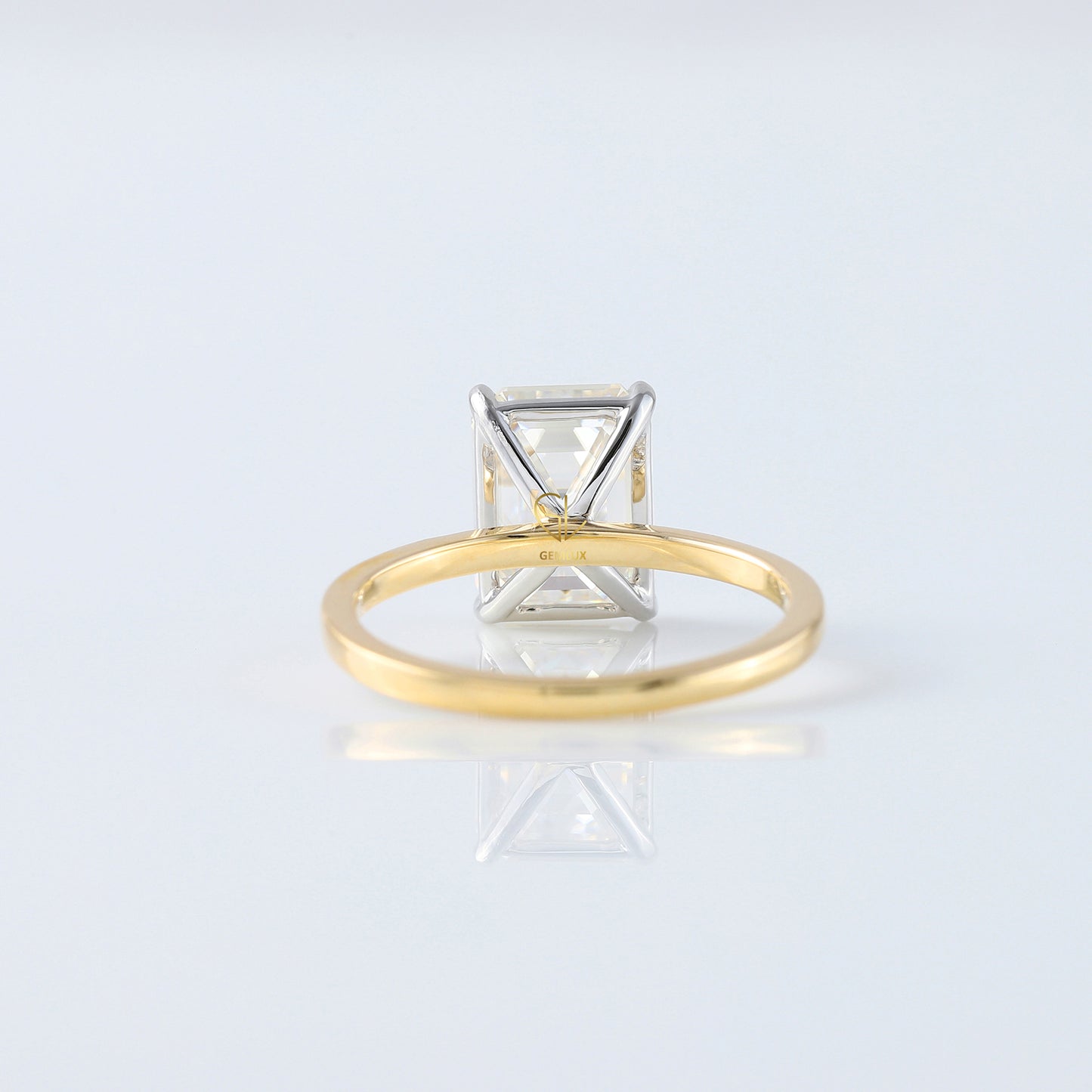 Emerald Cut Moissanite Solitaire Two Tone Engagement Ring