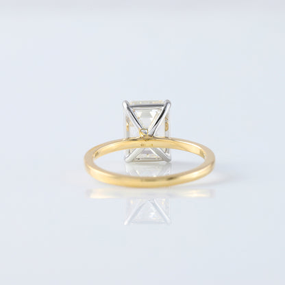 Emerald Cut Moissanite Solitaire Two Tone Engagement Ring