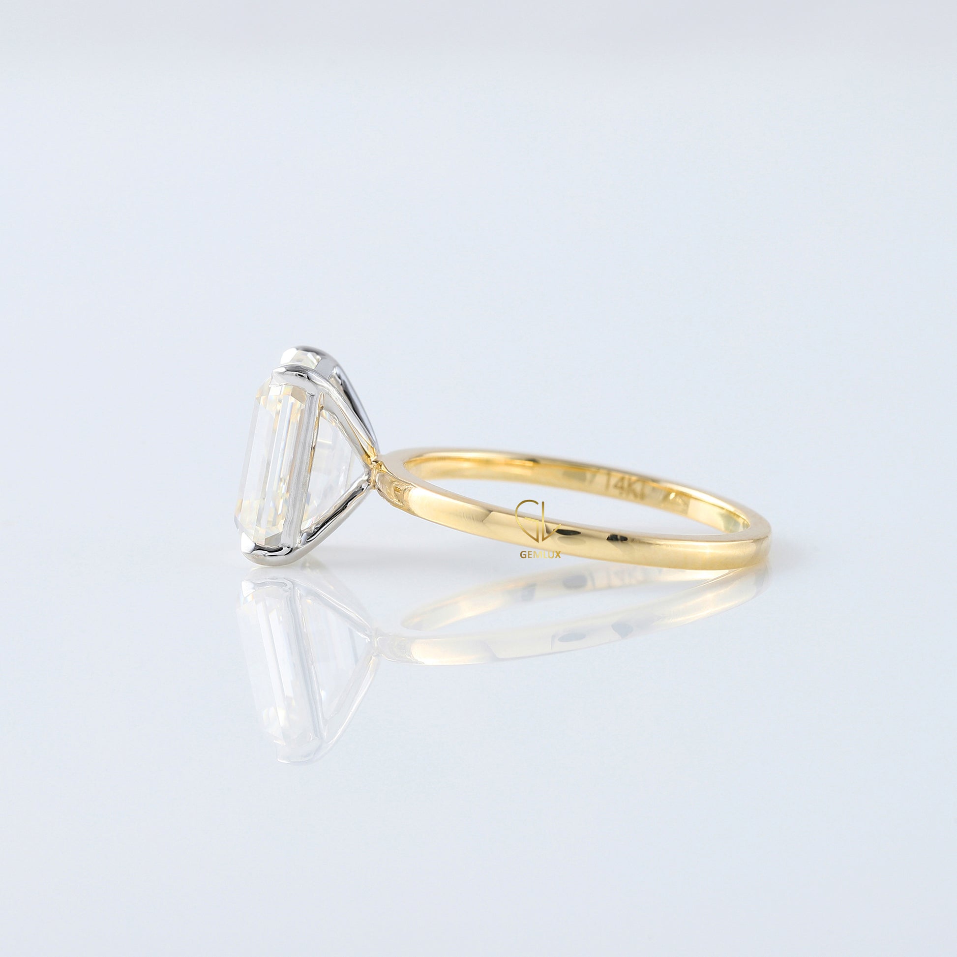 Emerald Cut Moissanite Solitaire Two Tone Engagement Ring