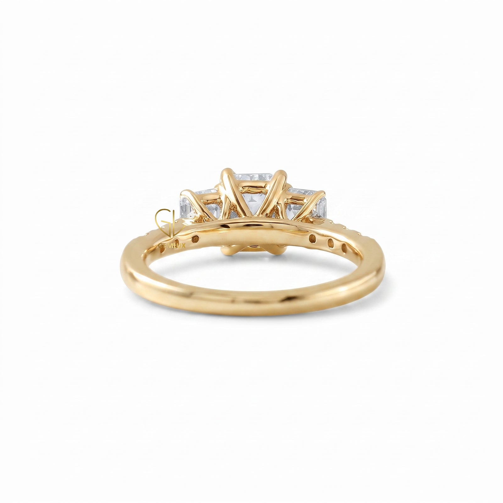 Emerald Cut Moissanite Three Stone Engagement Ring