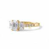 Emerald Cut Moissanite Three Stone Engagement Ring