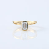 Emerald Cut Lab Grown Bezel Set Curved Solitaire Ring