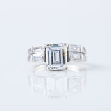 Emerald Cut Moissanite Diamond Three Stone Engagement Ring With Matching Open Cuff Band