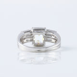 Emerald Cut Moissanite Diamond Three Stone Engagement Ring With Matching Open Cuff Band