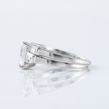 Emerald Cut Moissanite Diamond Three Stone Engagement Ring With Matching Open Cuff Band