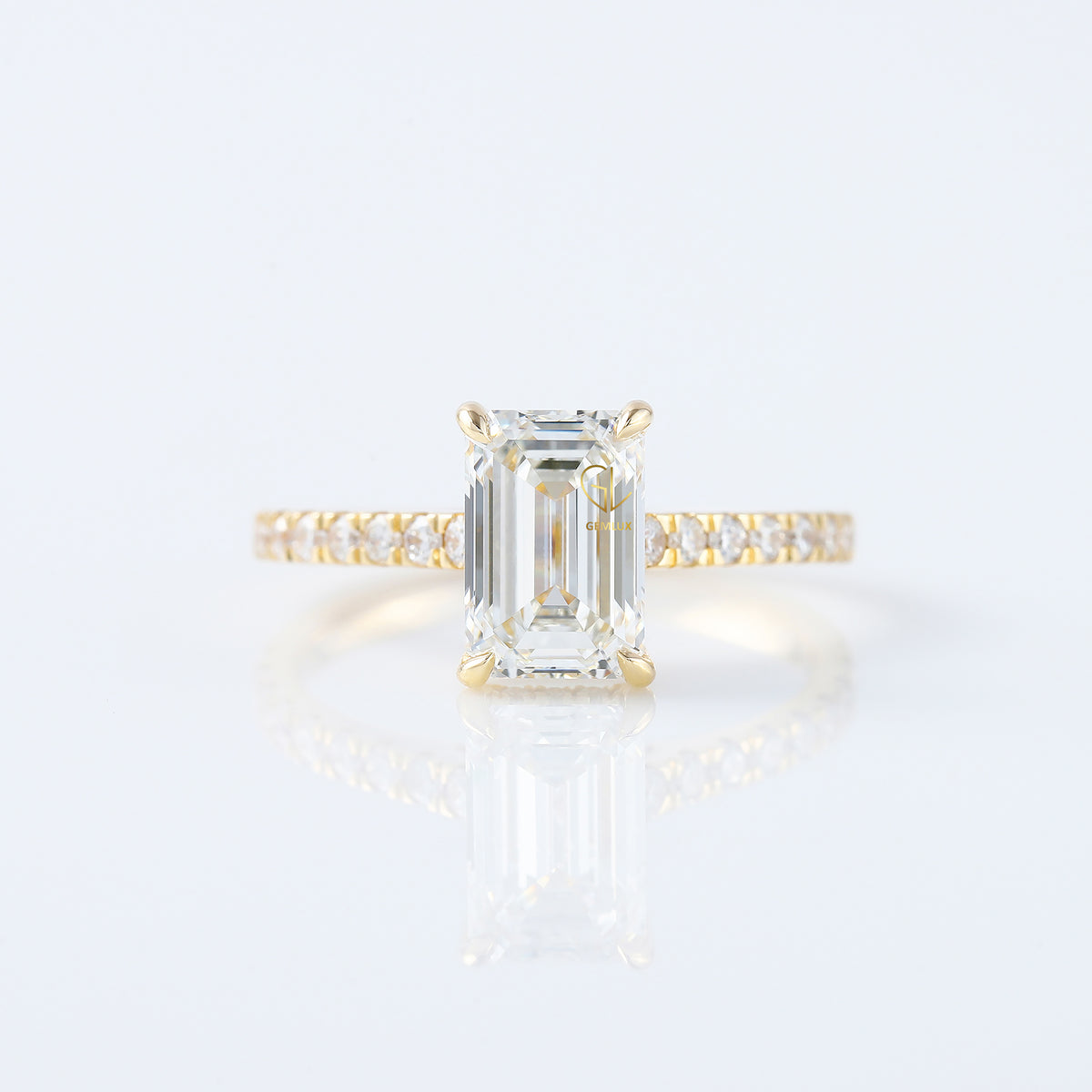 Emerald Cut Moissanite Solitaire With Accent Ring