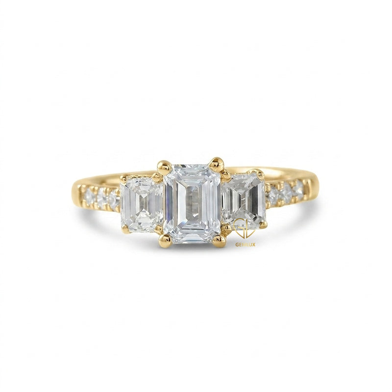 Emerald Cut Moissanite Three Stone Engagement Ring
