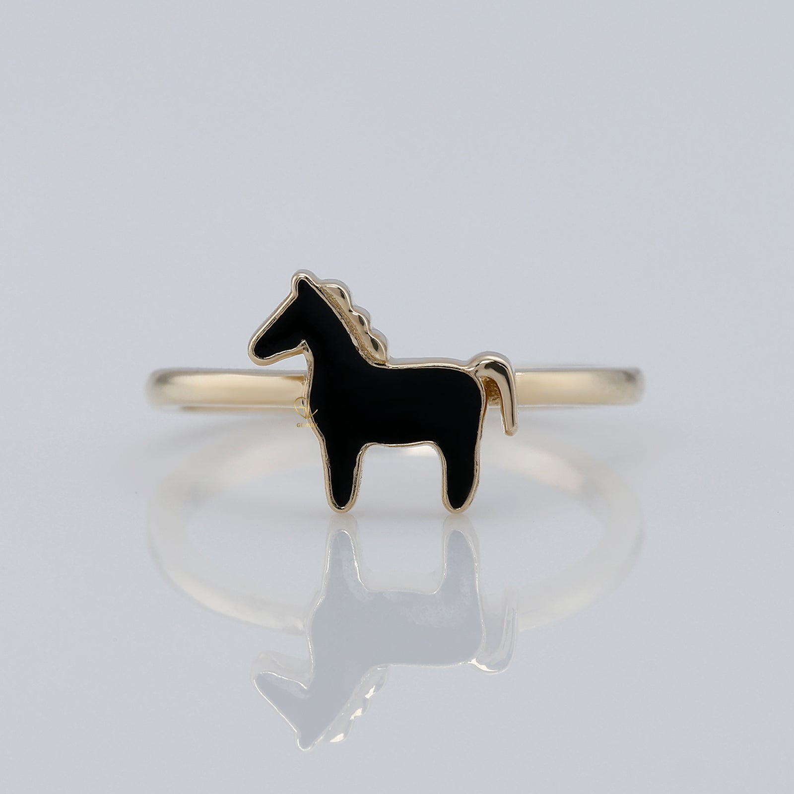 Enamel Horse Ring For Animal Lover - 14k Gold 