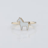 Enamel Horse Ring For Animal Lover - 14k Gold 