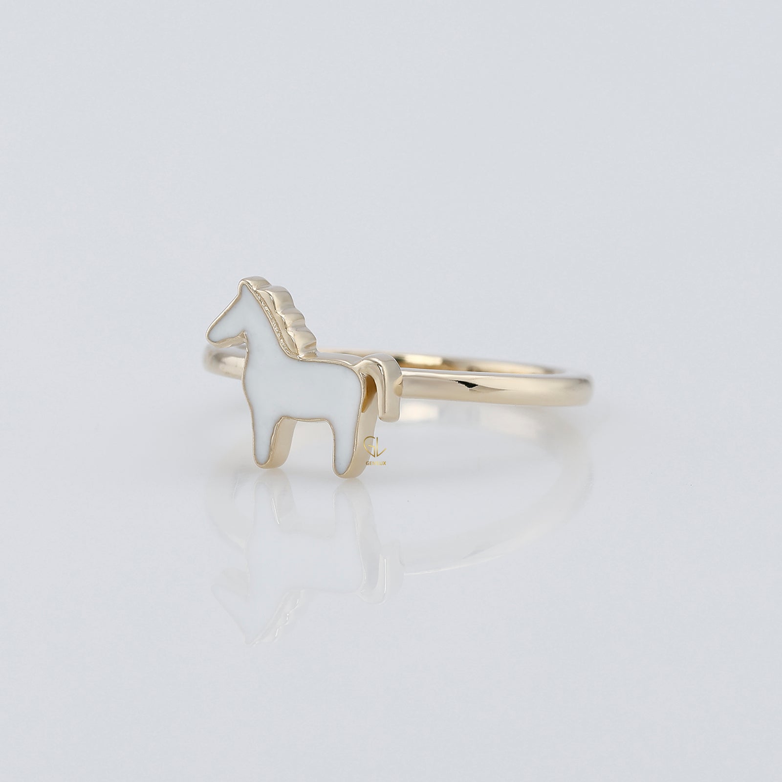 Enamel Horse Ring For Animal Lover - 14k Gold 